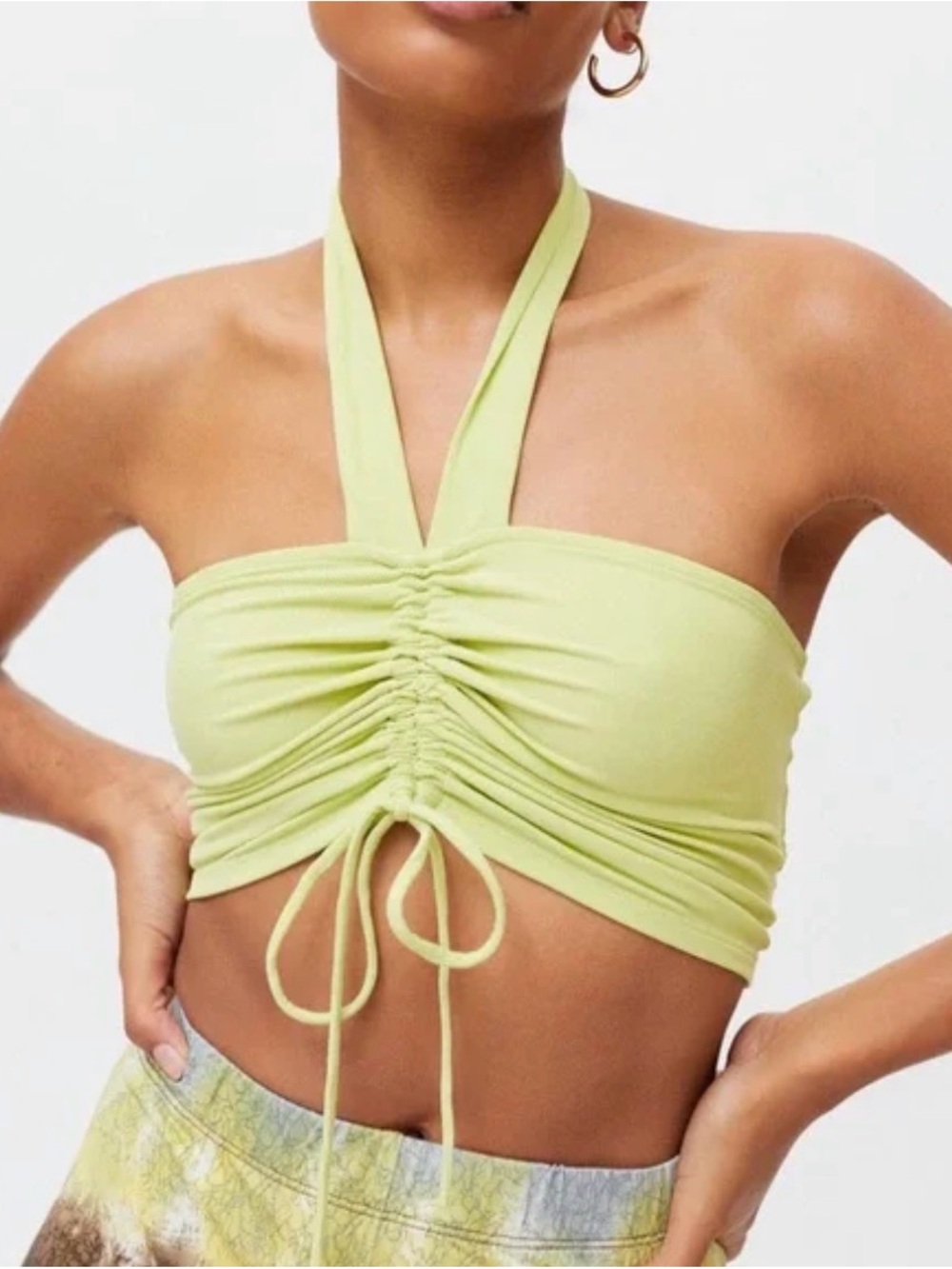 Urban Outfitters Pistachio Halter Ruched Drawstring Crop Top